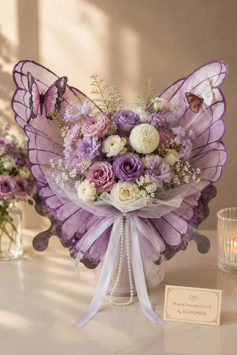 Purple Butterfly Bouquet with Maria Chocolate Business Card