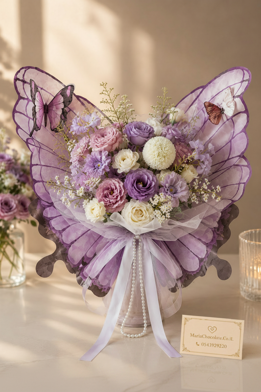 Purple Butterfly Bouquet with Maria Chocolate Business Card